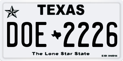 TX license plate DOE2226
