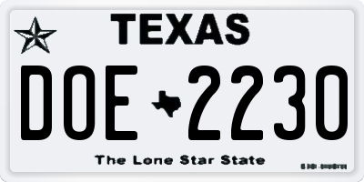 TX license plate DOE2230