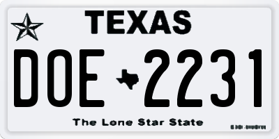 TX license plate DOE2231