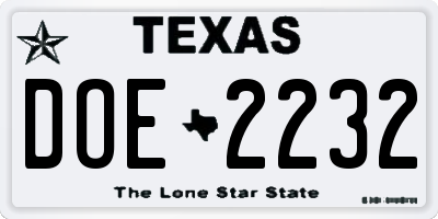 TX license plate DOE2232