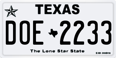 TX license plate DOE2233