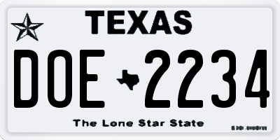 TX license plate DOE2234