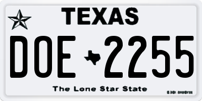 TX license plate DOE2255