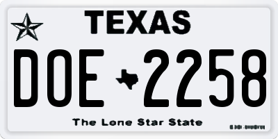 TX license plate DOE2258