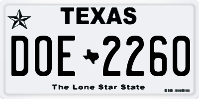 TX license plate DOE2260