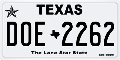 TX license plate DOE2262