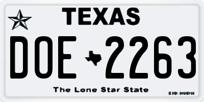 TX license plate DOE2263