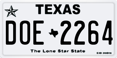 TX license plate DOE2264