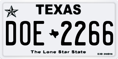 TX license plate DOE2266