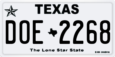 TX license plate DOE2268