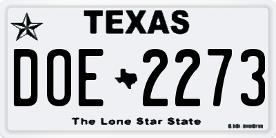 TX license plate DOE2273