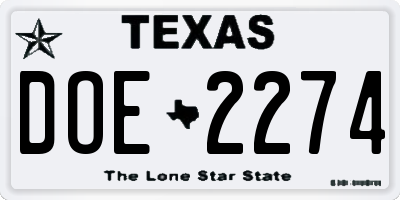 TX license plate DOE2274