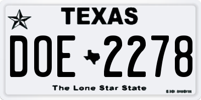 TX license plate DOE2278