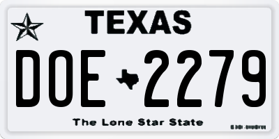 TX license plate DOE2279