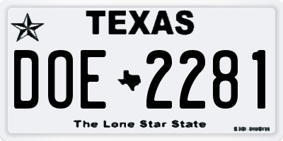 TX license plate DOE2281