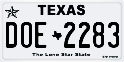 TX license plate DOE2283