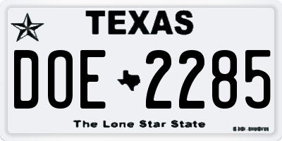 TX license plate DOE2285
