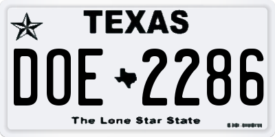 TX license plate DOE2286