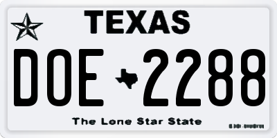 TX license plate DOE2288