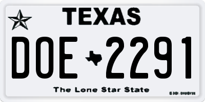 TX license plate DOE2291