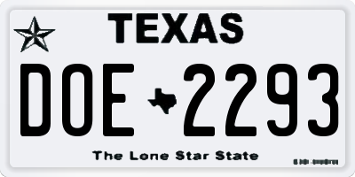 TX license plate DOE2293