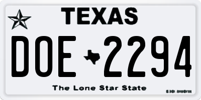 TX license plate DOE2294