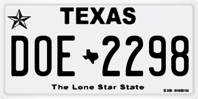 TX license plate DOE2298
