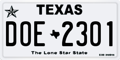 TX license plate DOE2301