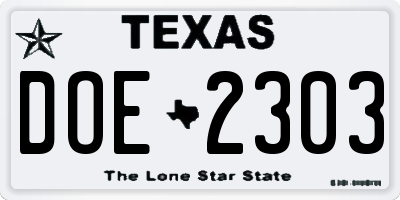 TX license plate DOE2303