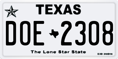 TX license plate DOE2308