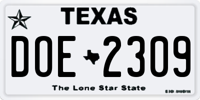 TX license plate DOE2309