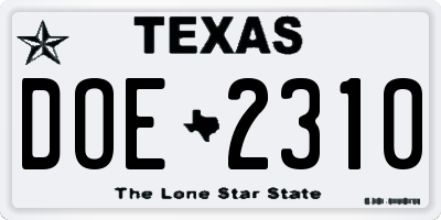 TX license plate DOE2310