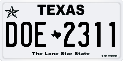 TX license plate DOE2311