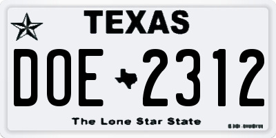 TX license plate DOE2312