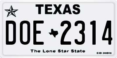 TX license plate DOE2314