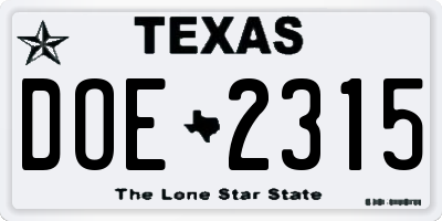 TX license plate DOE2315