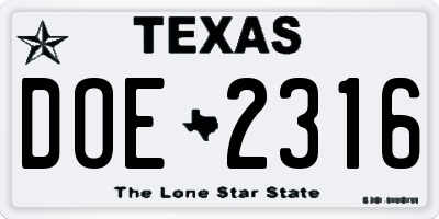 TX license plate DOE2316
