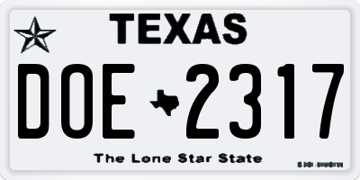 TX license plate DOE2317