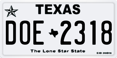 TX license plate DOE2318