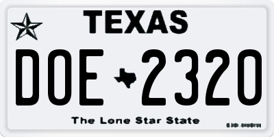 TX license plate DOE2320