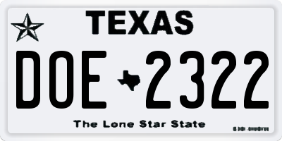 TX license plate DOE2322