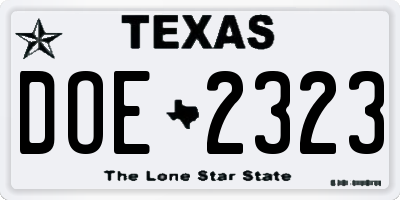 TX license plate DOE2323