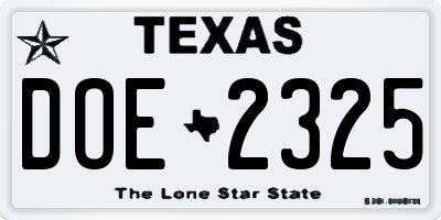 TX license plate DOE2325