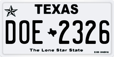 TX license plate DOE2326