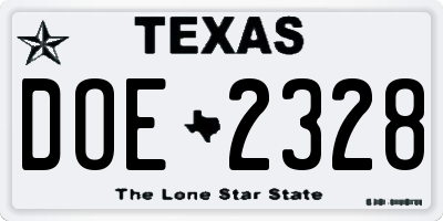 TX license plate DOE2328