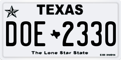 TX license plate DOE2330