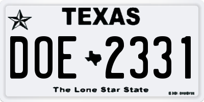 TX license plate DOE2331