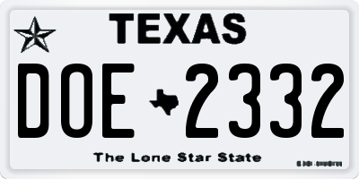 TX license plate DOE2332