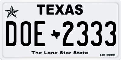 TX license plate DOE2333