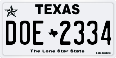TX license plate DOE2334